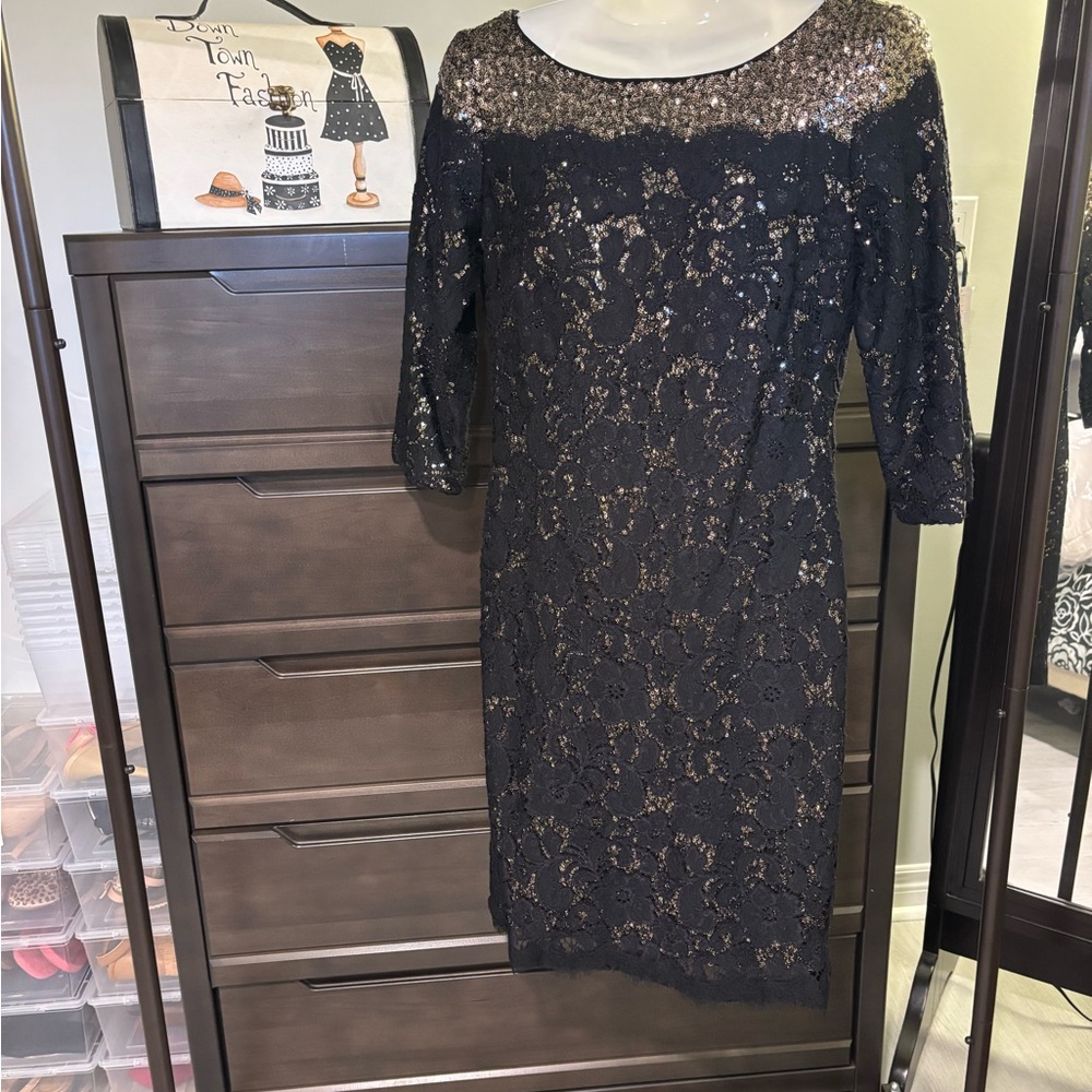 Elegant Black Lace Dress with Sequin Detail